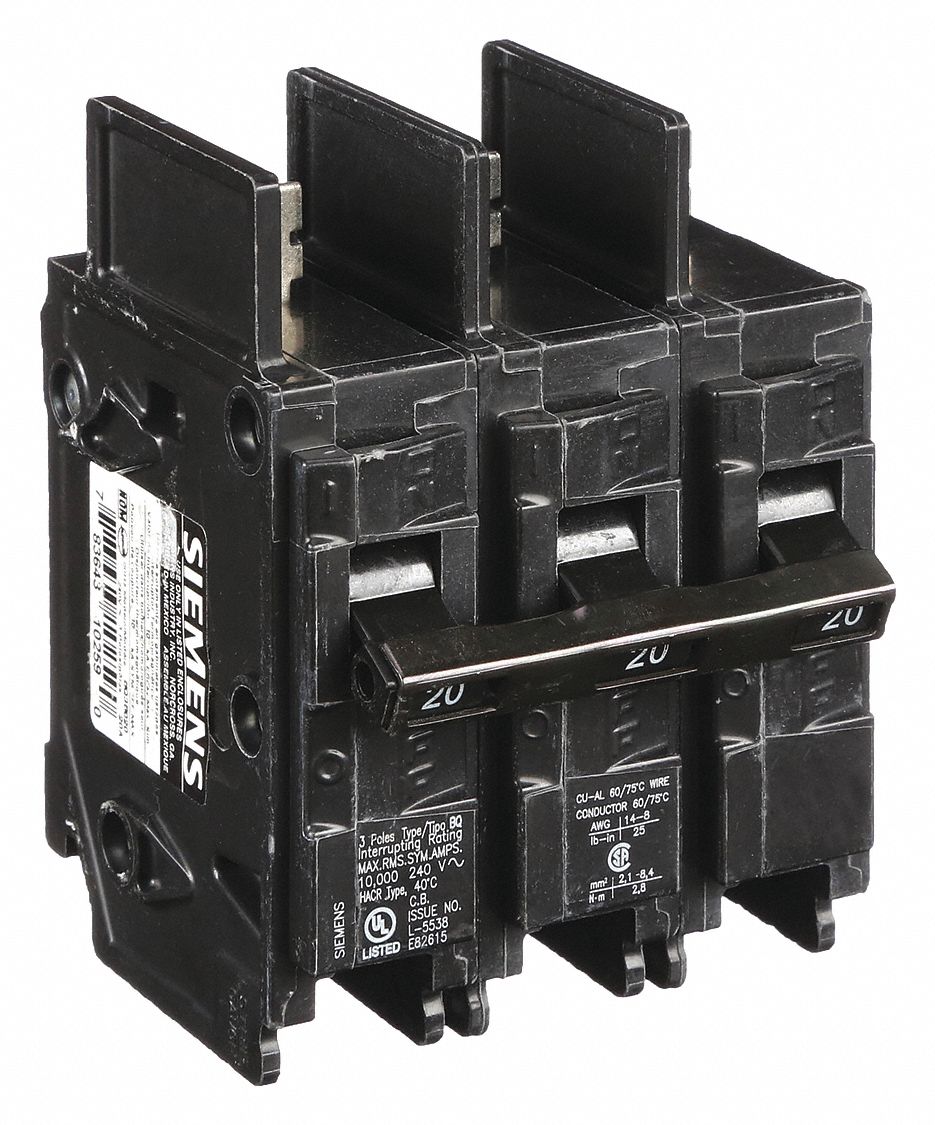 Miniature Circuit Breaker: 20 A Amps, 240V AC, 3 Poles, Std