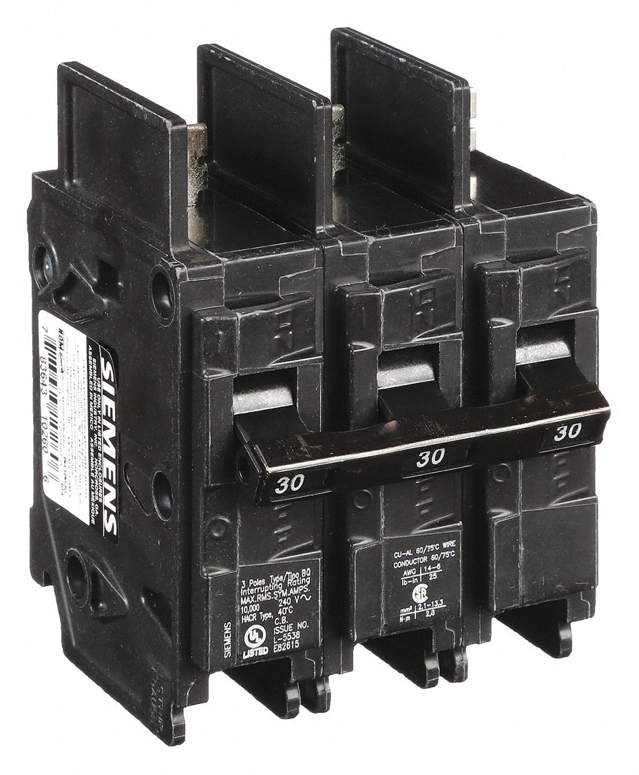 Miniature Circuit Breaker: 30 A Amps, 240V AC, 3 Poles, Std