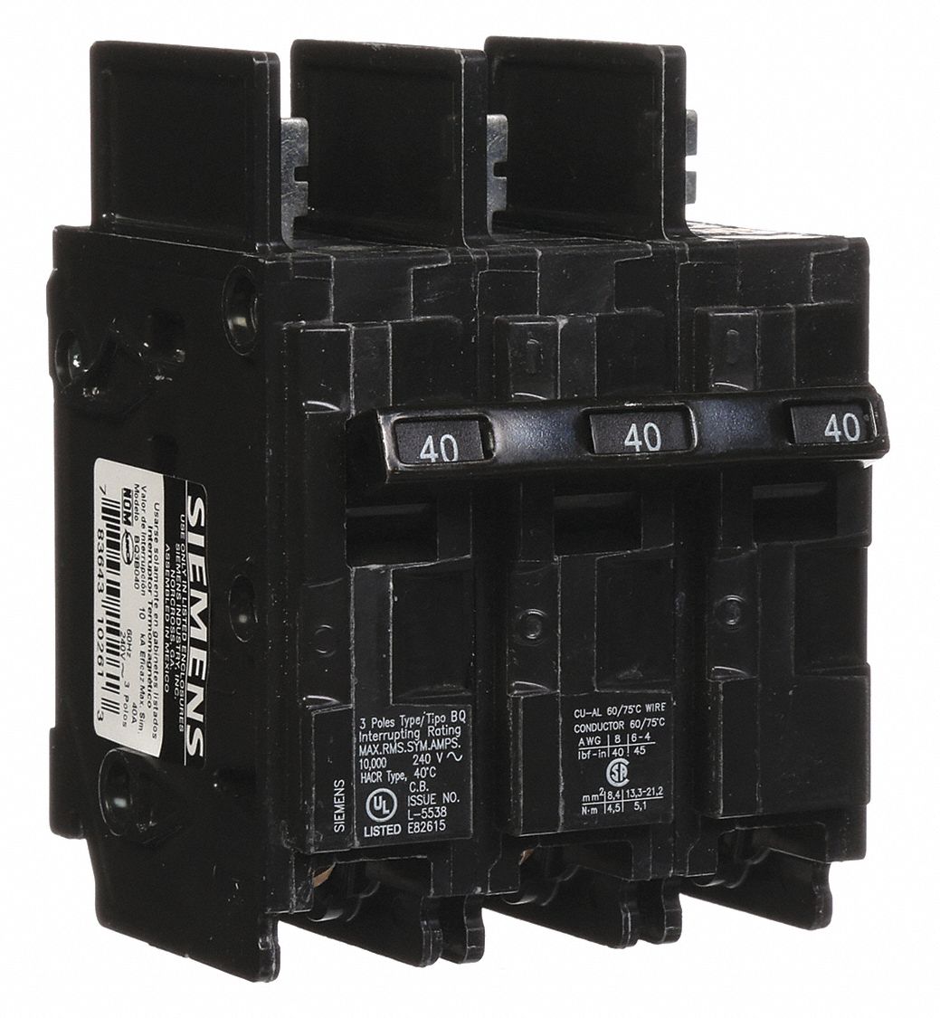 SIEMENS Miniature Circuit Breaker: 40 A Amps, 240V AC, Three Phase ...