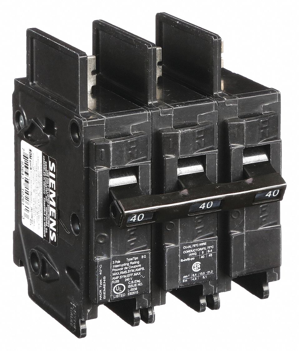 Miniature Circuit Breaker: 40 A Amps, 240V AC, 3 Poles, Std