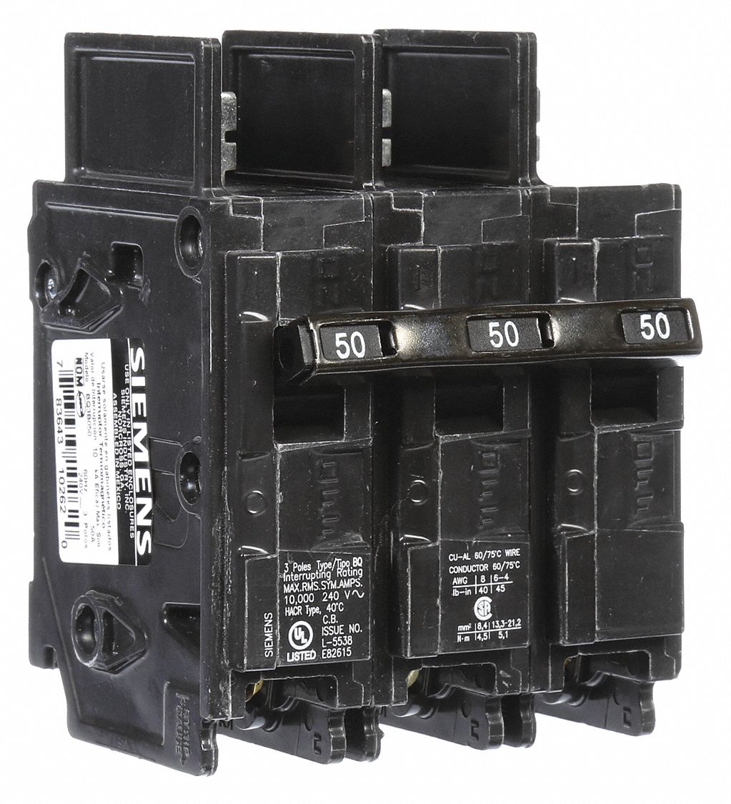 Miniature Circuit Breaker: 50 A Amps, 240V AC, 3 Poles, Std