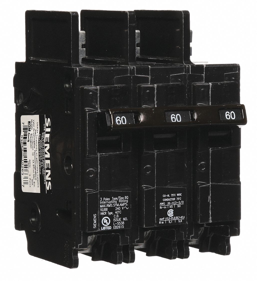 Siemens Miniature Circuit Breaker: 60 A Amps, 240v Ac, Three Phase 