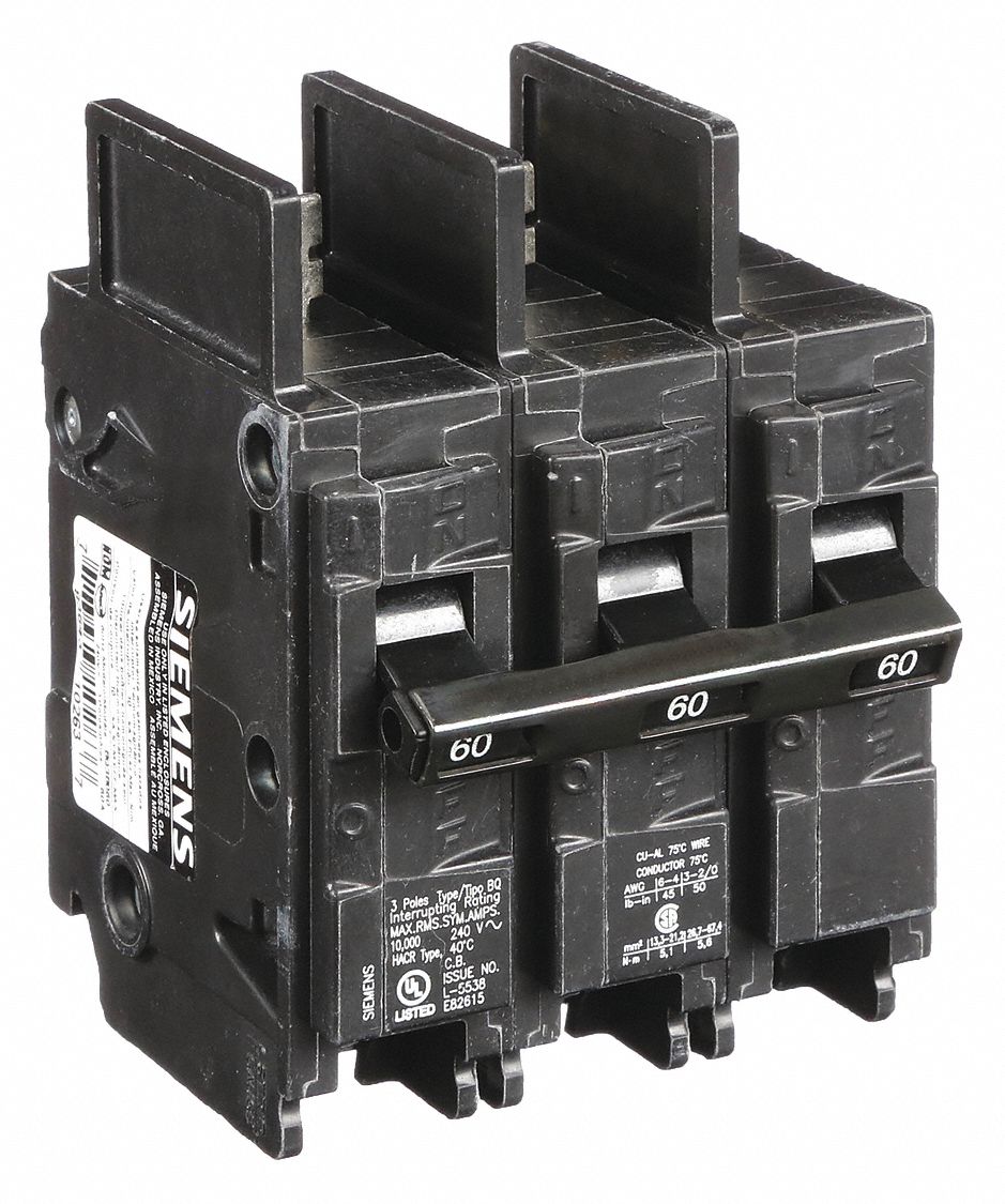 Miniature Circuit Breaker: 60 A Amps, 240V AC, 3 Poles, Std