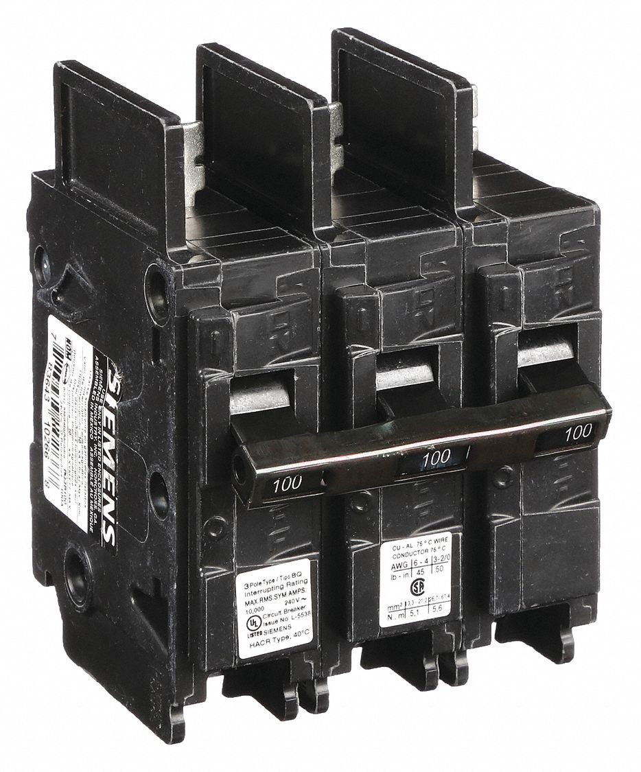 Miniature Circuit Breaker: 100 A Amps, 240V AC, 3 Poles, Std