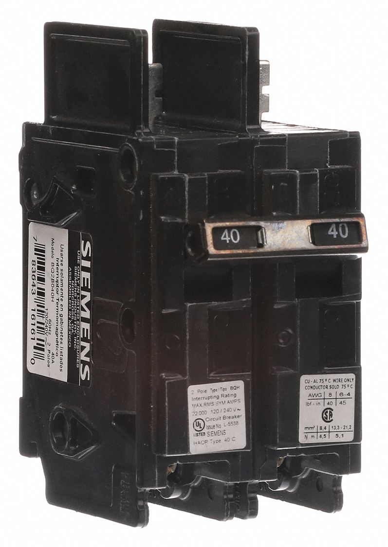 Miniature Circuit Breaker: 40 A Amps, 120/240V AC, 2 Poles, High Interrupting Capacity
