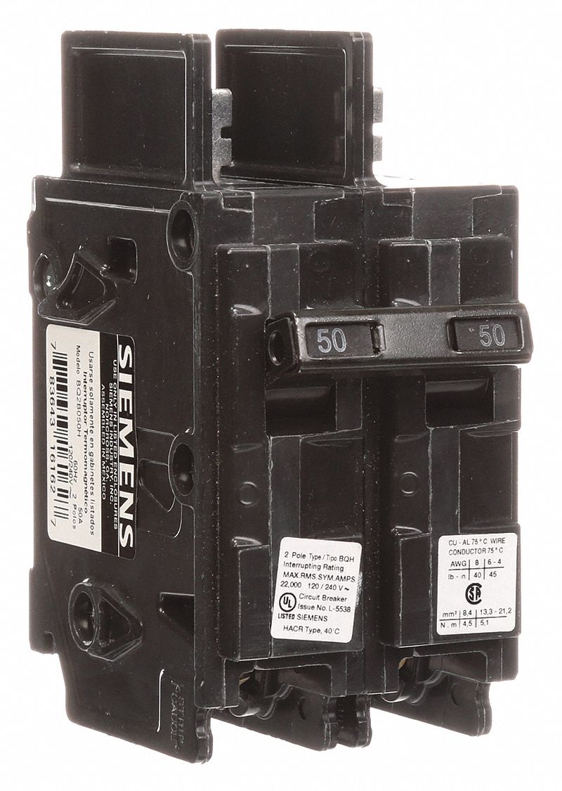 Miniature Circuit Breaker: 50 A Amps, 120/240V AC, 2 Poles, High Interrupting Capacity