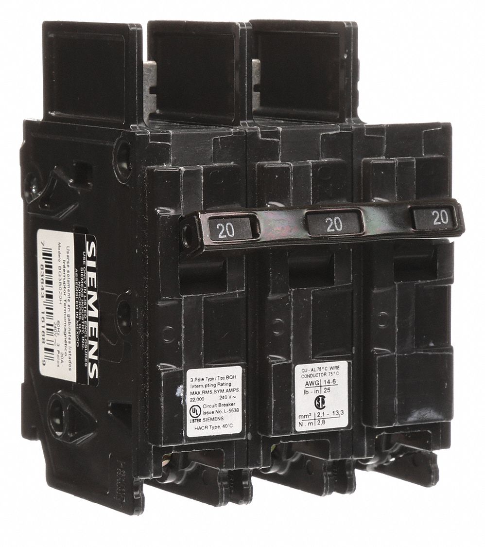 Miniature Circuit Breaker: 20 A Amps, 240V AC, 3 Poles, High Interrupting Capacity