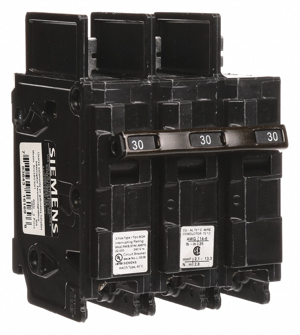 Miniature Circuit Breaker: 30 A Amps, 240V AC, 3 Poles, High Interrupting Capacity