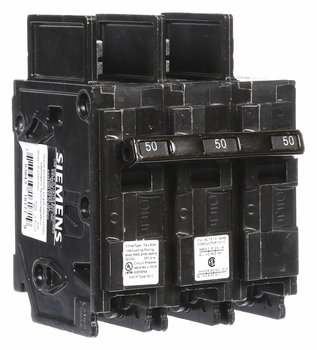 Miniature Circuit Breaker: 50 A Amps, 240V AC, 3 Poles, High Interrupting Capacity