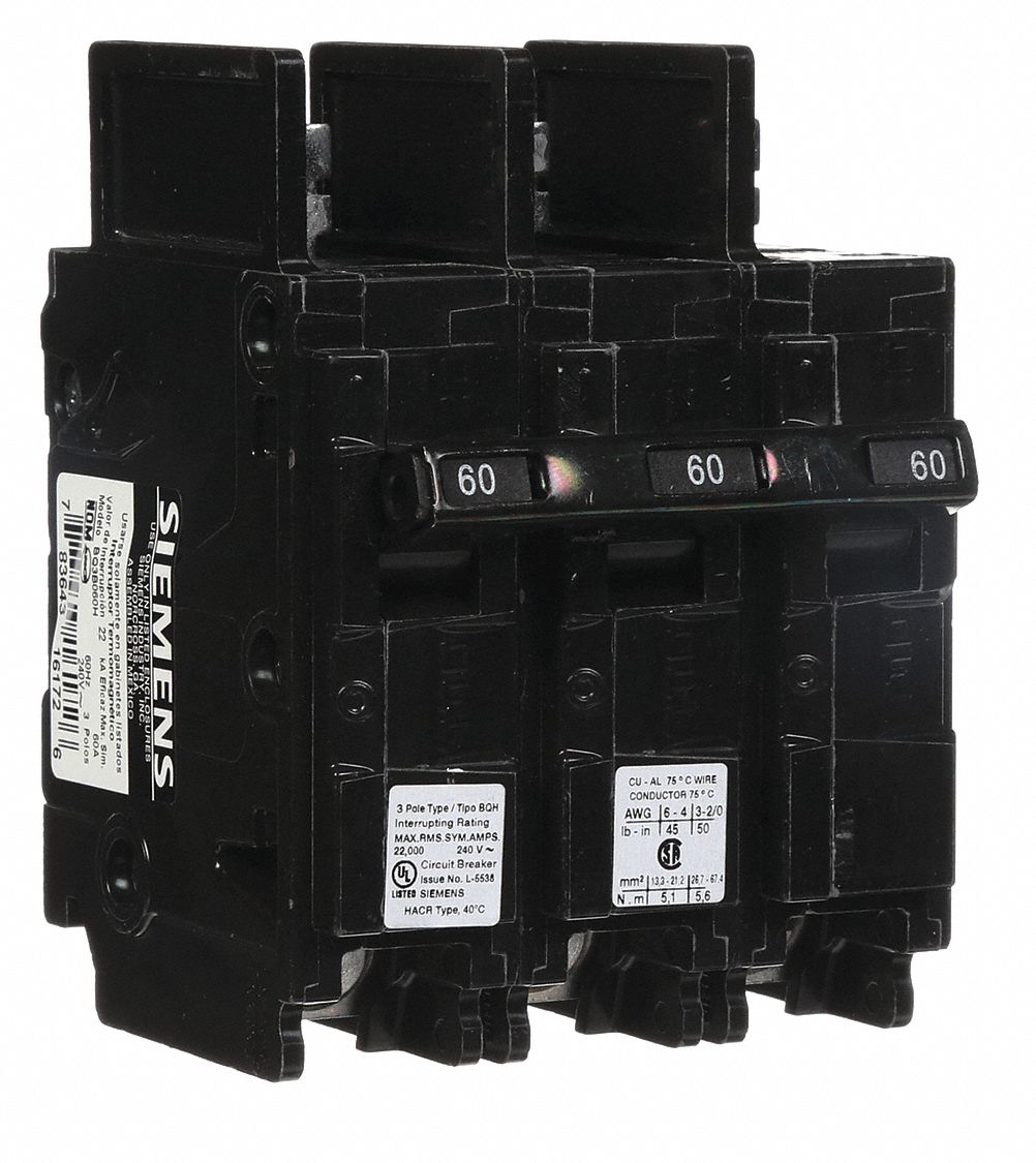 Miniature Circuit Breaker: 60 A Amps, 240V AC, 3 Poles, High Interrupting Capacity