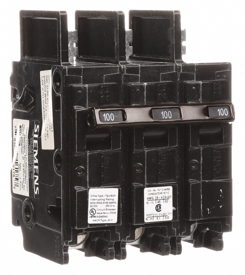 Miniature Circuit Breaker: 100 A Amps, 240V AC, 3 Poles, High Interrupting Capacity