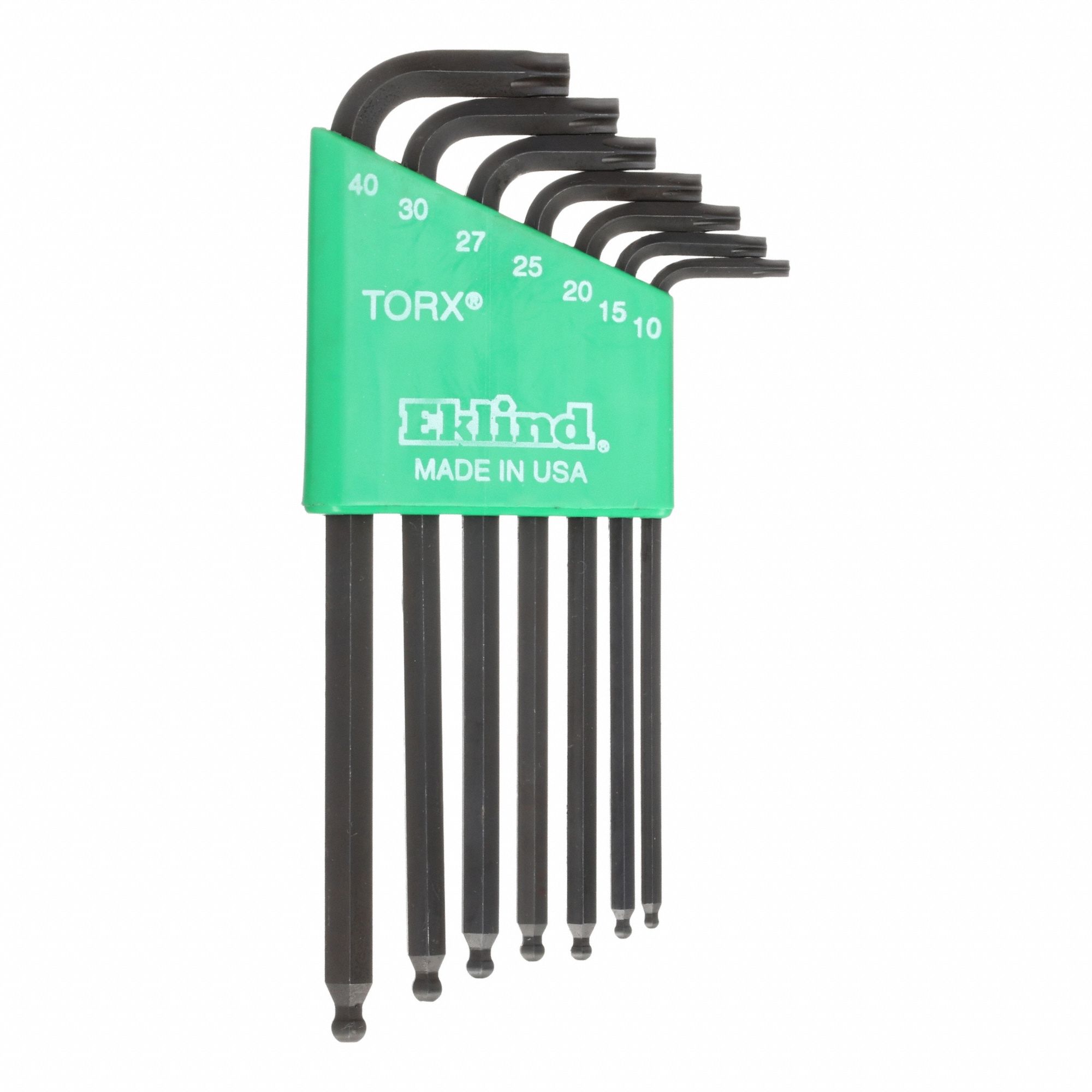 Torx Key Set: Long, 7 Pieces, T10/T15/T20/T25/T27/T30/T40 Tip Size, Single Ball End, 2 Tips
