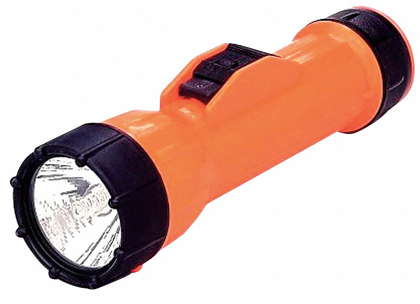 Industrial Incandescent Handheld Flashlight, Plastic, Orange