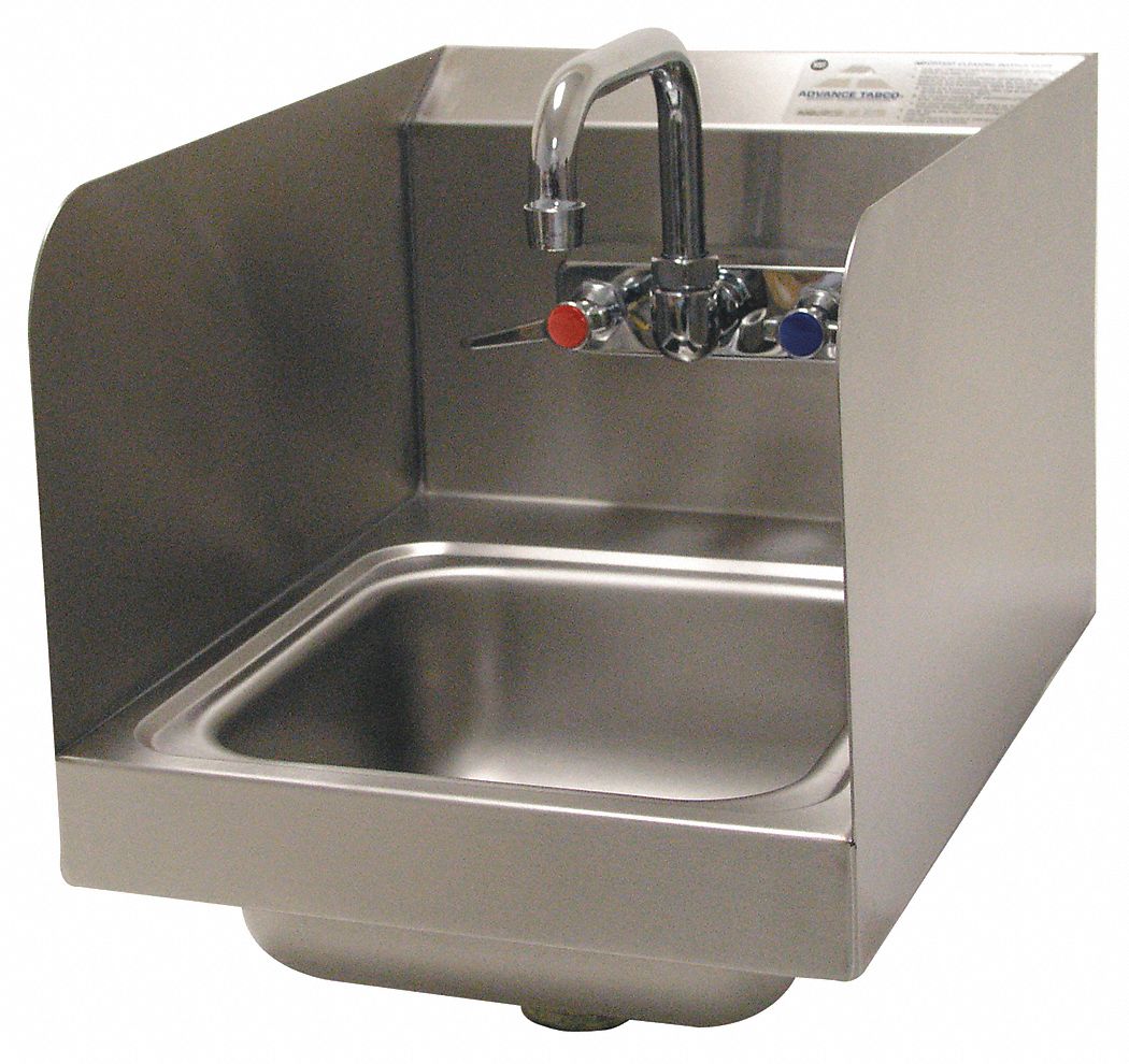 Hand Sink: Advance Tabco, 1 gpm Flow Rate, Splash, 9 in x 9 in Bowl Size, 5 in Bowl Dp, 20 ga