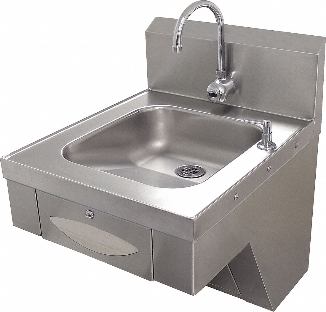 Hand Sink: Advance Tabco, 1 gpm Flow Rate, Splash, 14 in x 16 in Bowl Size, 5 in Bowl Dp, 18 ga