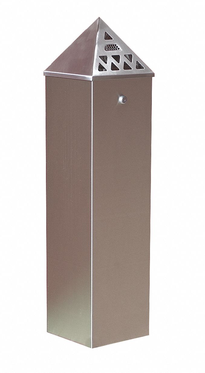 SMOKERS OASIS 1 3/4 gal Cigarette Receptacle, 33 in Height, 8 in Base Dia., Metal, Silver