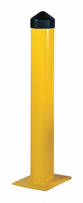 Bollard: Bolt-On, 36 in Install Ht, 5 5/8 in Dia, Carbon Steel, Yellow