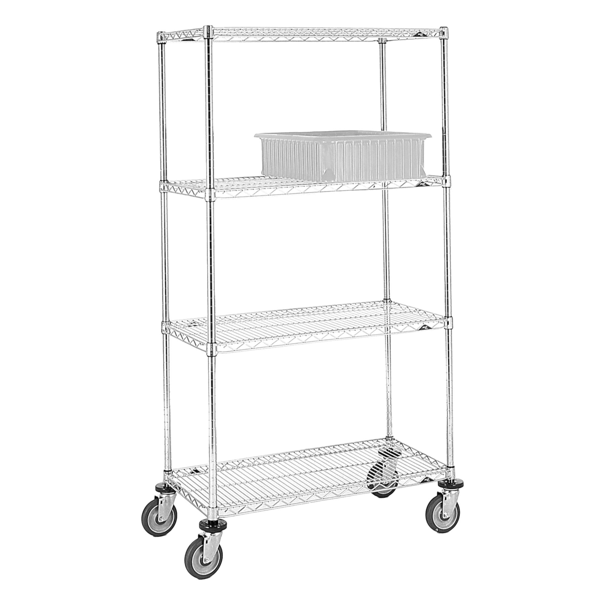 Wire Shelving Unit: 48 in x 24 in x 67 7/8 in, Dry, Split Sleeve, 4 Shelves, Silver