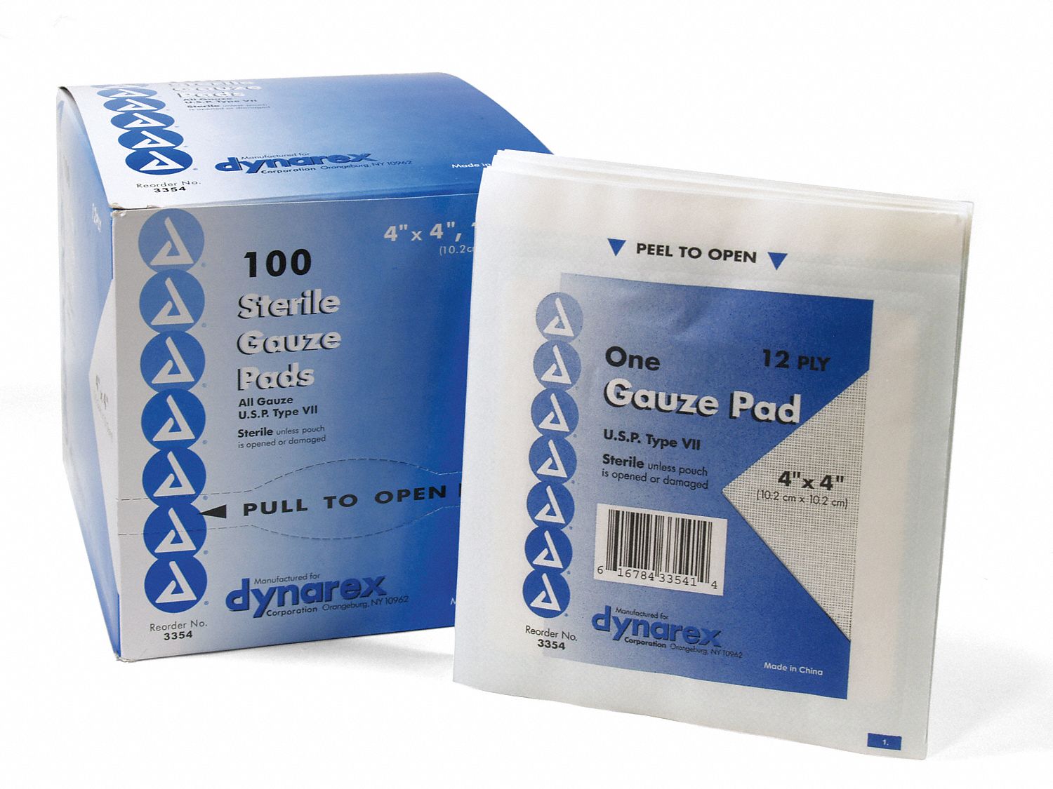 GRAINGER APPROVED Gauze Pad, Unitized, Sterile, Cotton Blend, PK 100