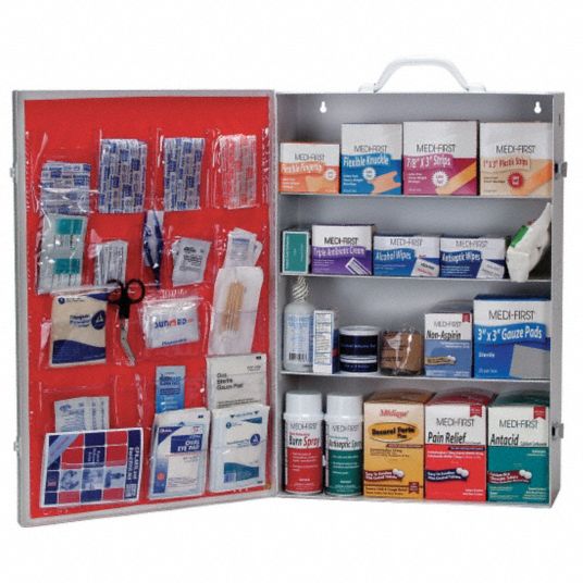 First Aid Kit, Cabinet, Steel, General Purpose, 200 People Served per ...