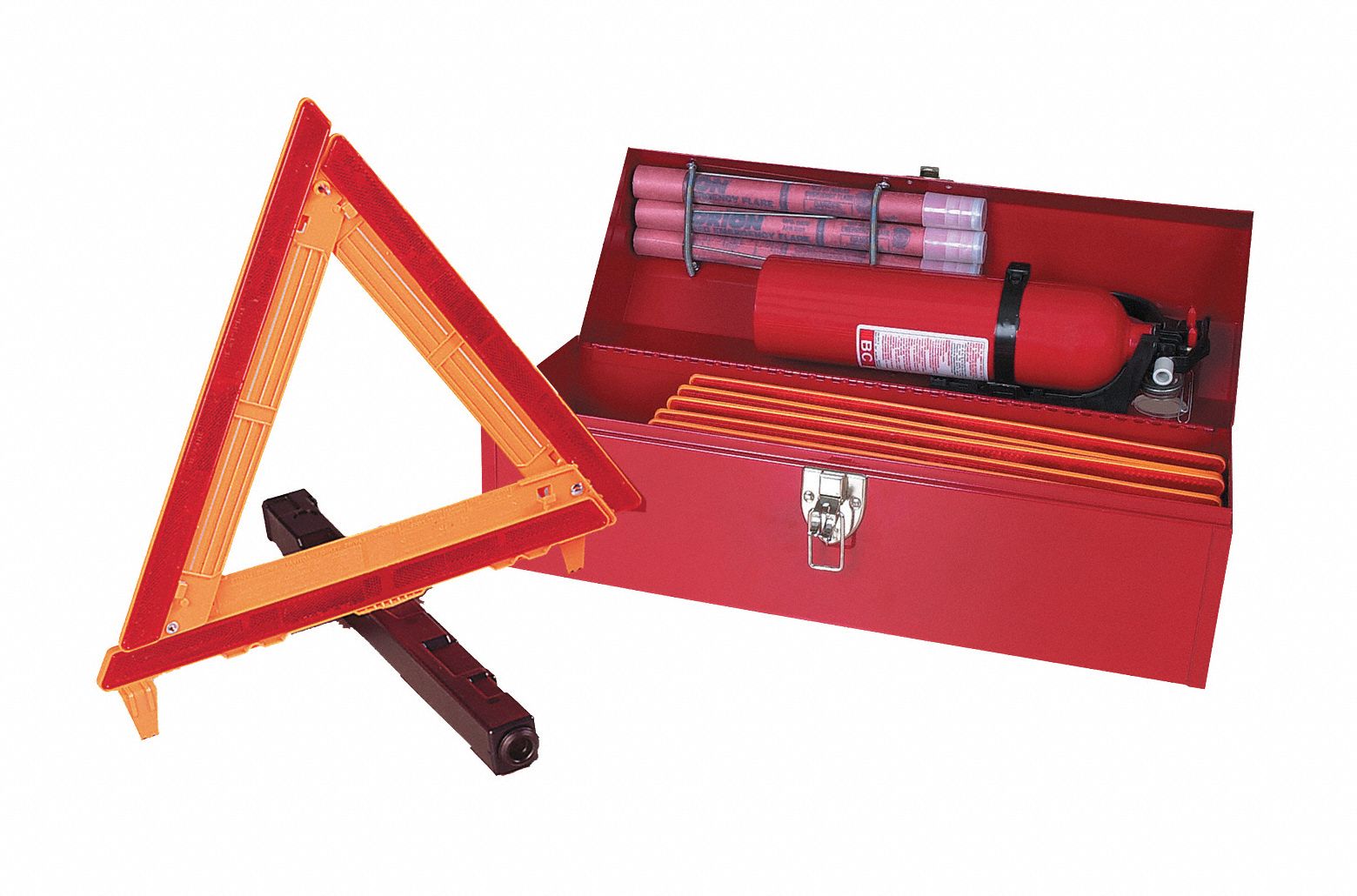 Roadside Emergency Kit with Warning Triangle: 3 Triangles, 7 Pieces, 10 in Overall Ht