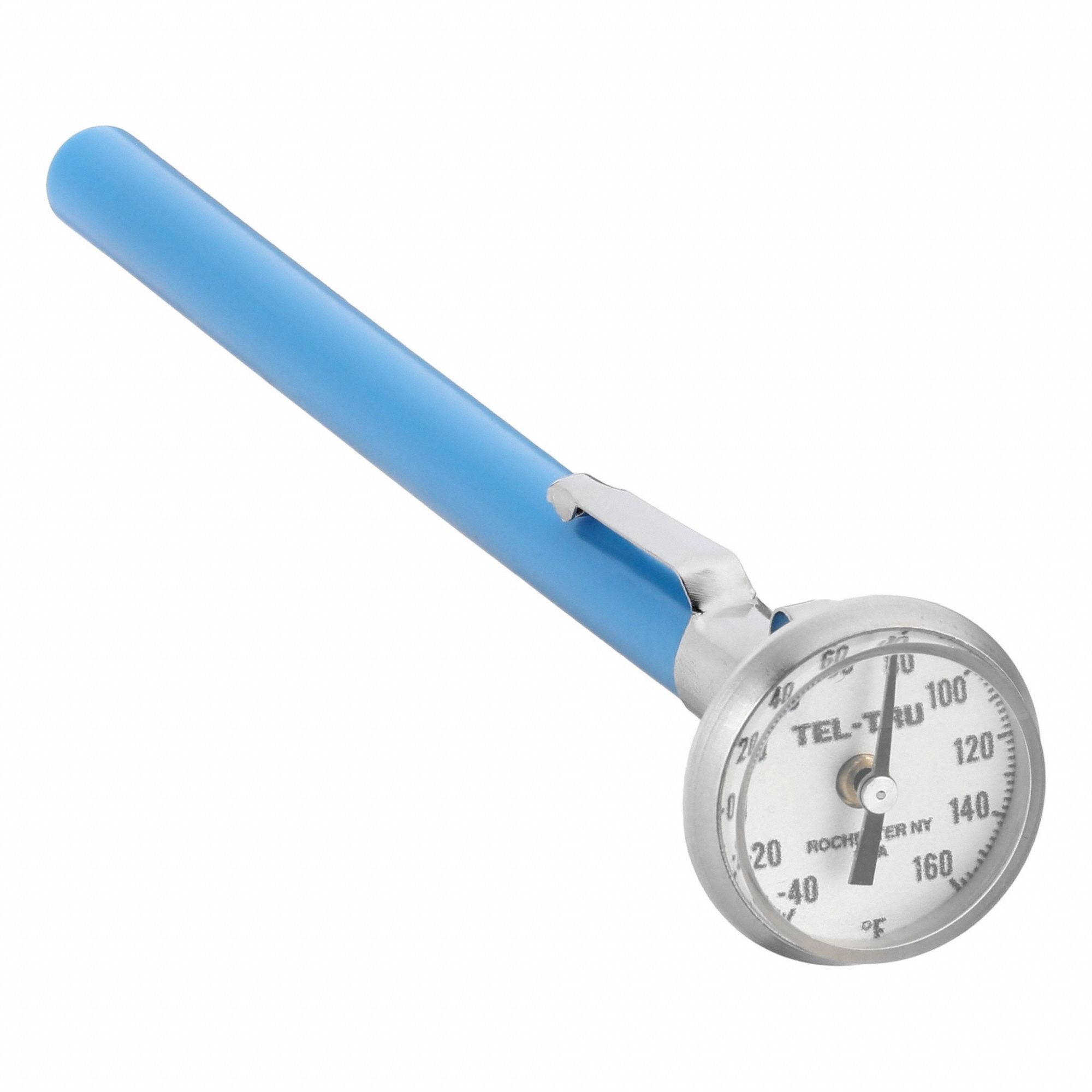 Dial Pocket Thermometer: -40°F to 160°F, ±1% Accuracy, 5 in Stem Lg, 1 in Dial Dia