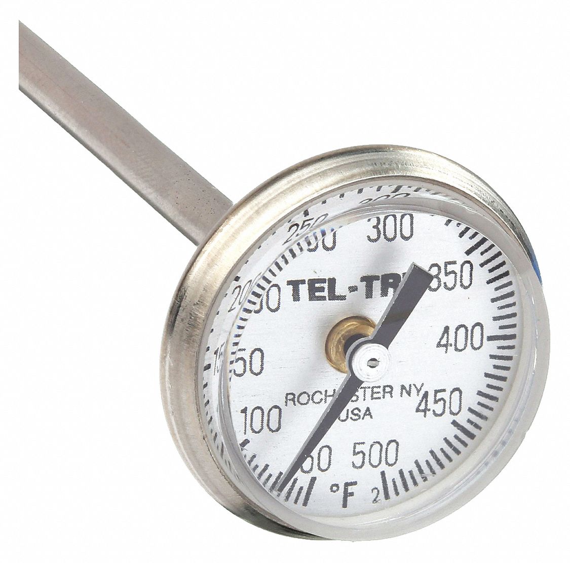 DIAL POCKET THERMOMETER, 1 IN DIAL DIAMETER, 5 IN STEM L, +/- 1% ACCURACY, 0.15 IN STEM DIA