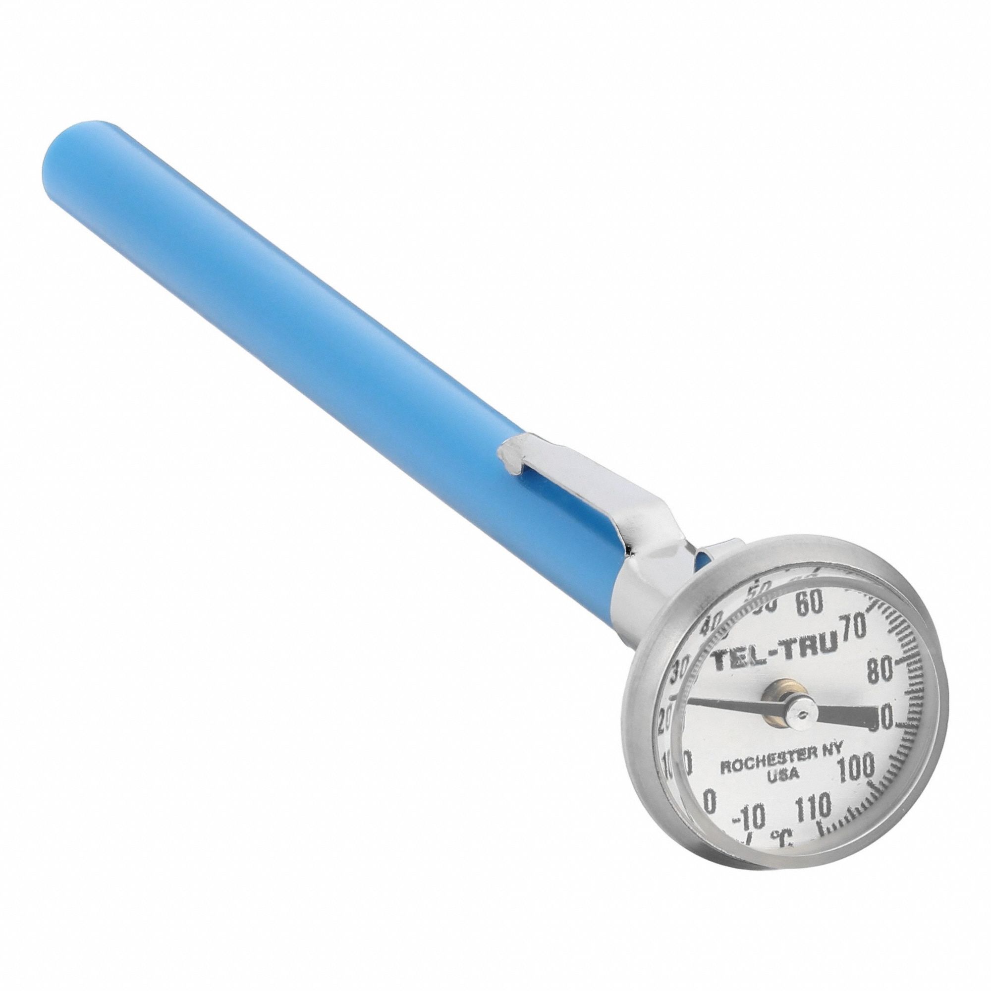 Dial Pocket Thermometer: -10°C to 110°C, ±1% Accuracy, 5 in Stem Lg, 1 in Dial Dia, Celsius