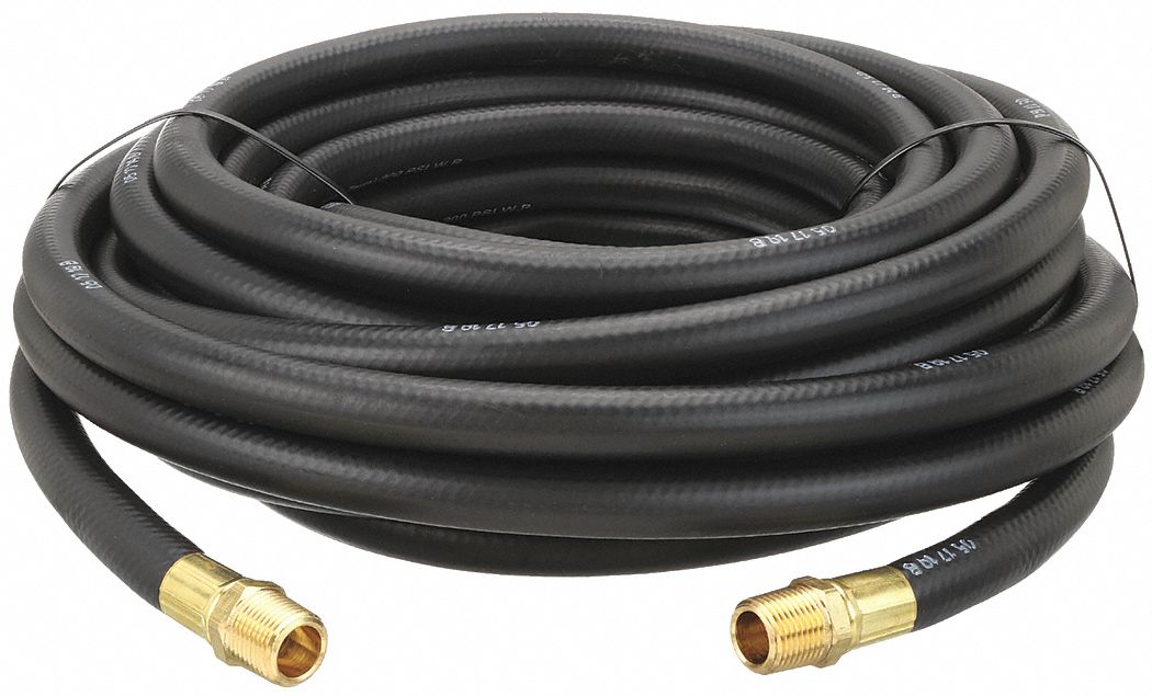 AIR HOSE, ½ IN INSIDE DIAMETER, BLACK, BRASS 1/2 IN MNPT X BRASS 1/2 IN MNPT, 25 FT L