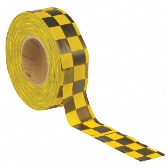 PRESCO PRODUCTS CO Flagging Tape, Yellow/Black, 1 3/8 in x 300 ft