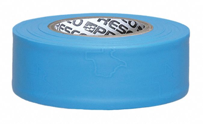 Flagging Tape: Fluorescent Blue, No Legend, No Pattern, 150 ft Lg, 1 3/16 in Wd, Vinyl