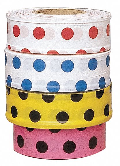 Flagging Tape: Red/White, No Legend, Polka Dot, 300 ft Lg, 1 3/16 in Wd, Vinyl