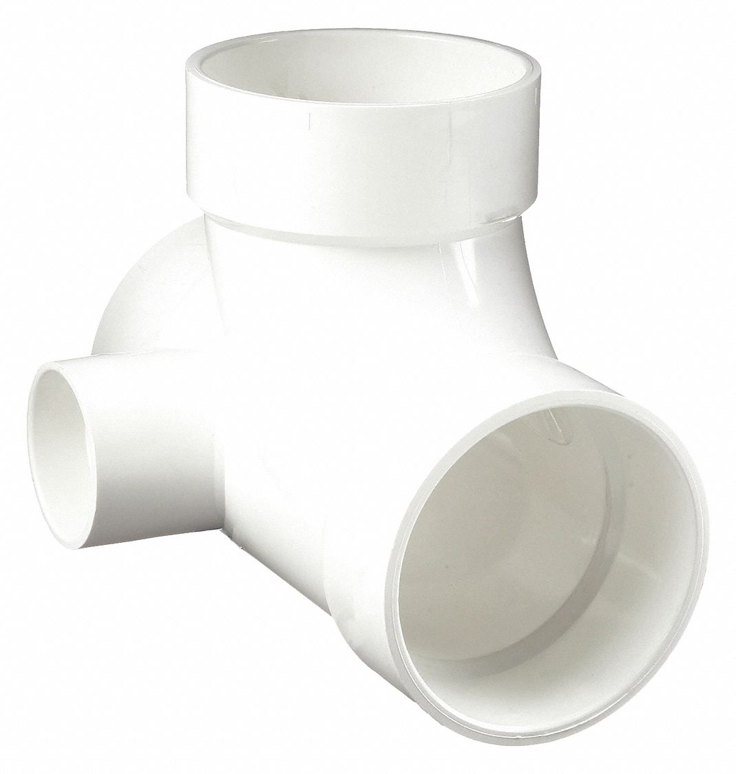 SANITARY TEE WITH LEFT SIDE INLET: SCHEDULE 40, 4 IN X 4 IN X 4 IN X 2 IN FITTING, WHITE