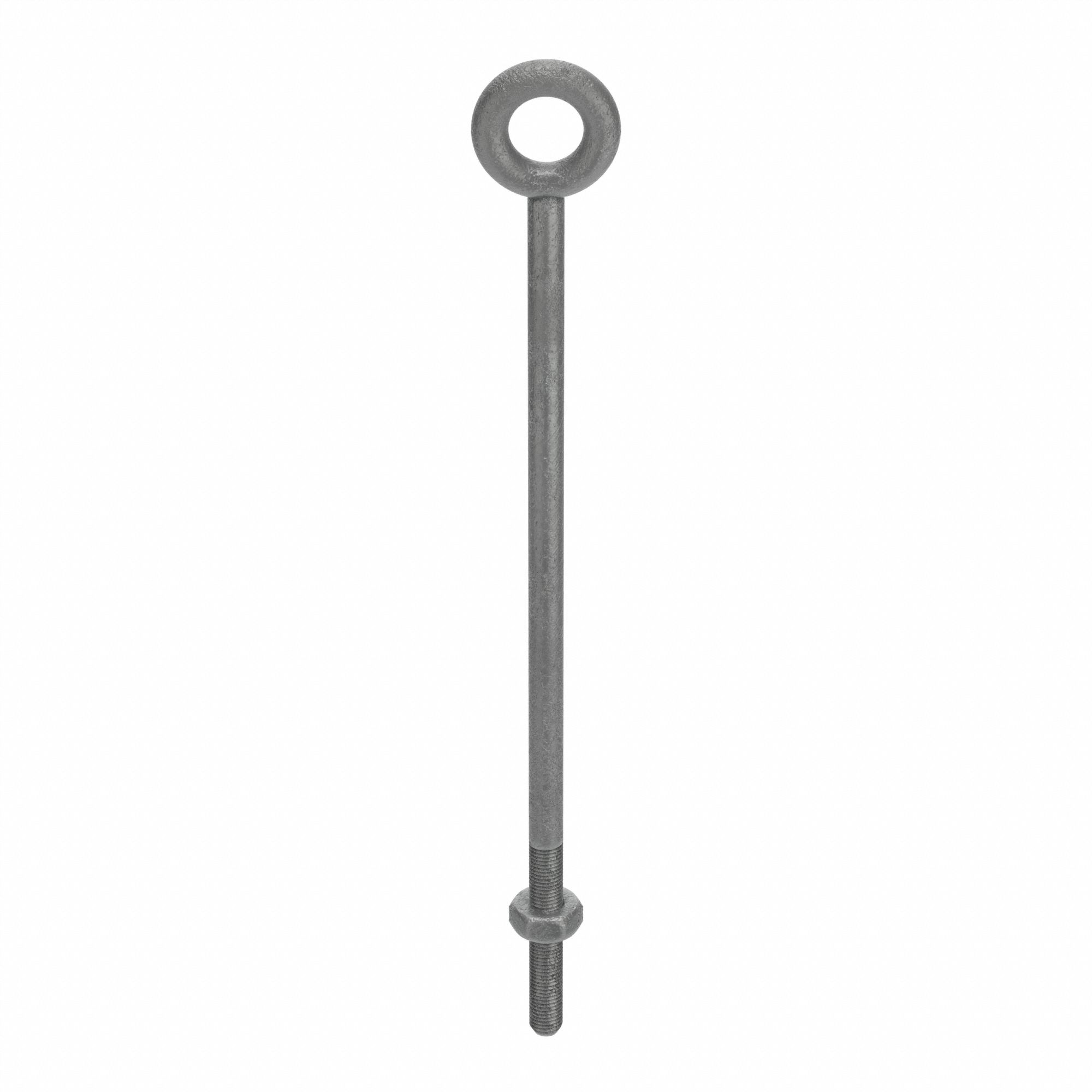 Machinery Eye Bolt: Without Shoulder, Steel, Galvanized, 1 1/2"-6 Thread Size, 6 in Thread Lg