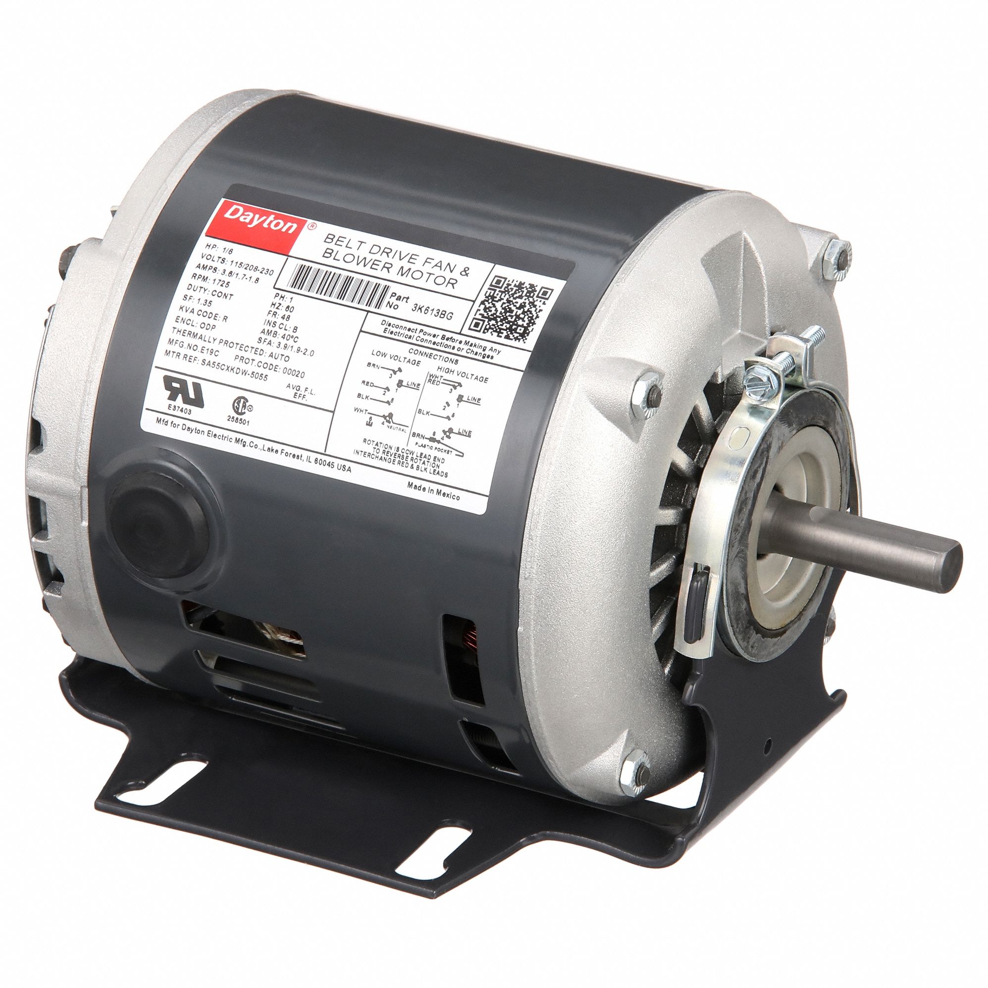 Belt Drive Motor: 1 Speed, Open Drip Proof, Cradle Base Mount, 1/6 hp Horsepower, Auto