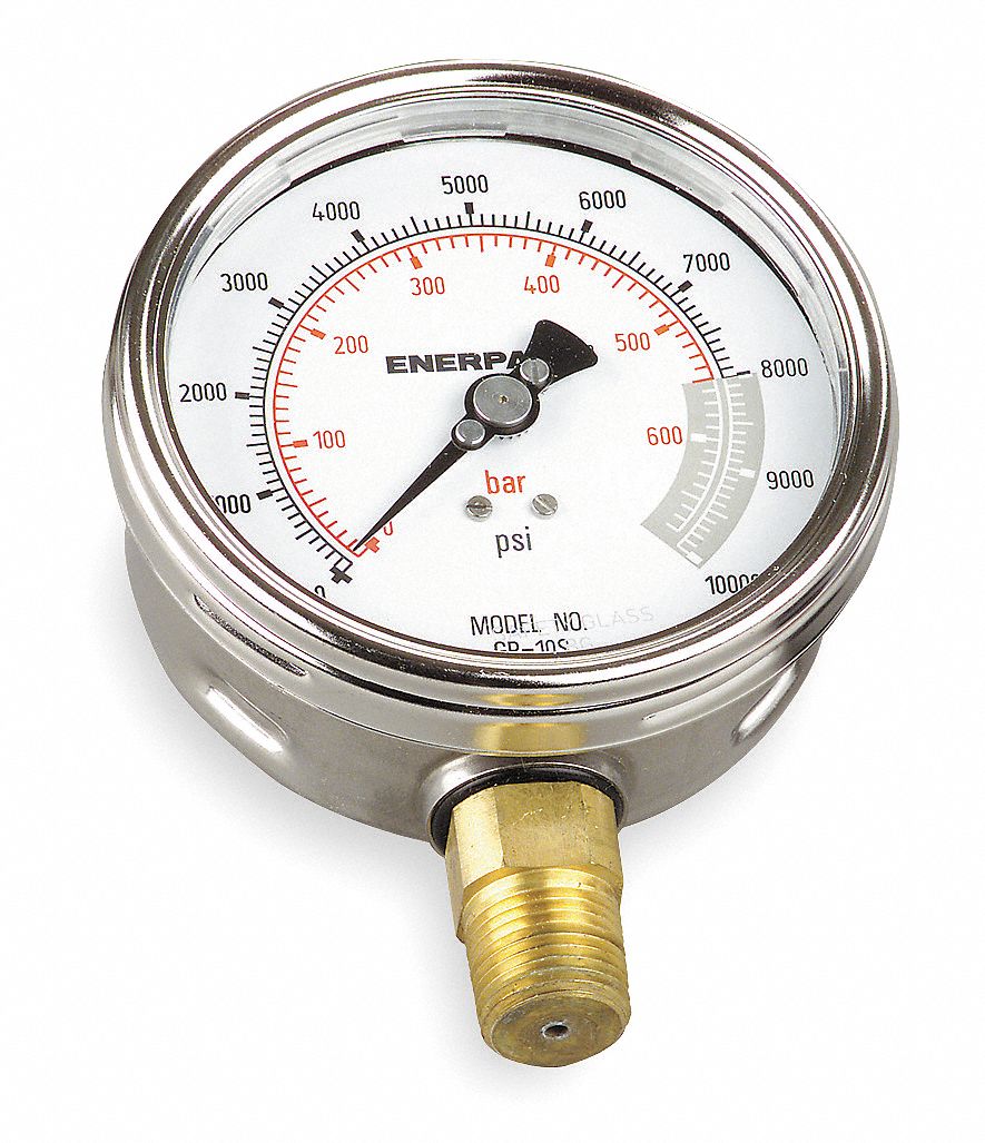 ENERPAC Pressure Gauge, 0 to 10,000 psi Range, 1/4 in FNPT, +/1.00