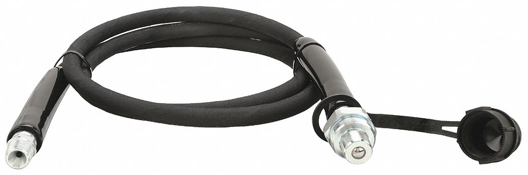 HYDRAULIC HOSE ASSEMBLY, ¼ IN ID, MNPT X M QUICK DISCONNECT, 6 FT L, BLACK, RUBBER