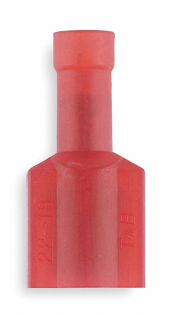 Wire Disconnect: Male Tab, Red, Nylon, Full Coverage, 22 AWG – 18 AWG Wire Size