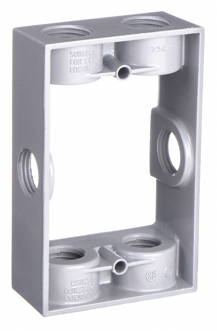 WEATHERPROOF ELECTRICAL BOX, ALUMINUM, 1 GANG, ½ IN HUB SIZE, 9.5 CU IN CAPACITY, GREY