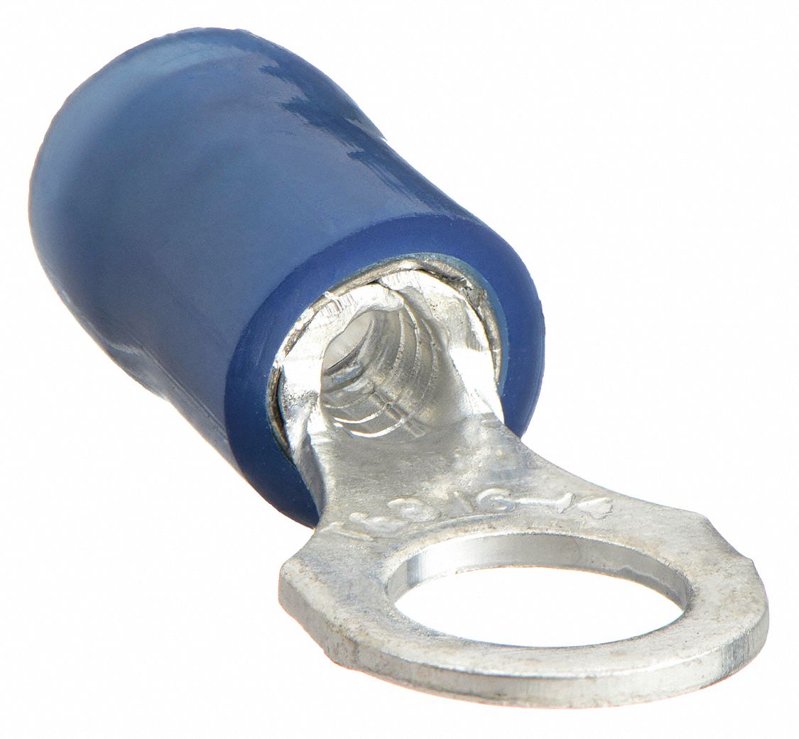 RING TERMINAL, NYLON, BLUE, 5/16 IN STUD SIZE, 18 AWG TO 14 AWG WIRE SIZE RANGE, 100 PK