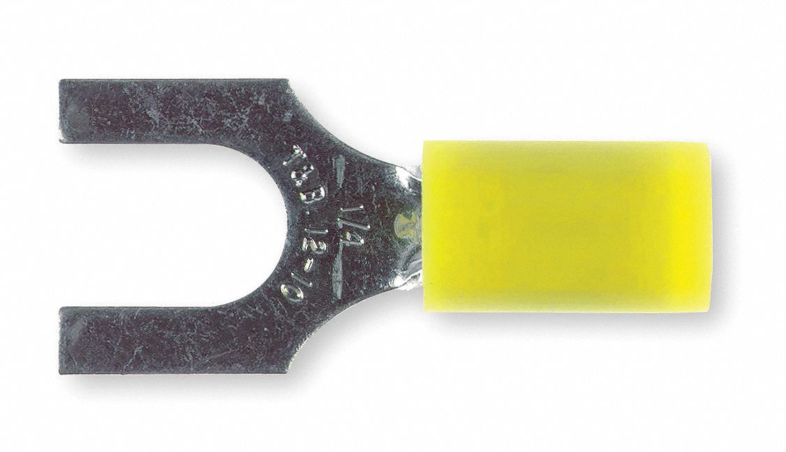 STAKON Fork Terminal Partial Coverage, Yellow, Nylon, 1/4 in Stud Size, 50 PK 3KG57RC1014F