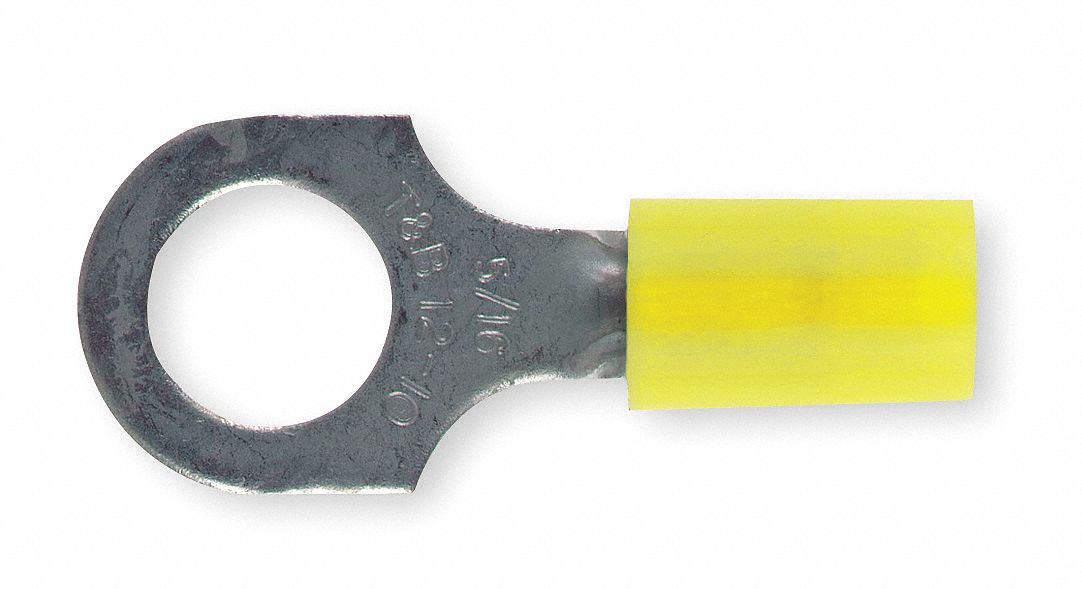 100-Pack Yellow Vinyl Insulated Ring Terminals - 10-12 AWG, 1/2" Ring, Copper (Tin Plated)