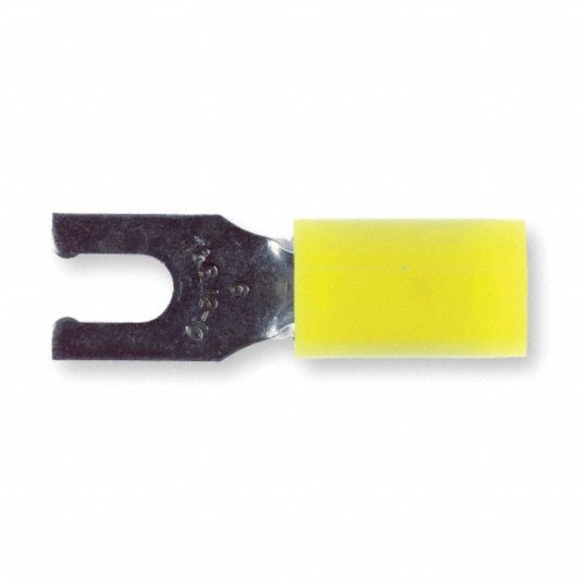 STAKON Fork Terminal Partial Coverage, Yellow, Nylon, 6 Stud Size, 50 PK 3KG65RC106FL