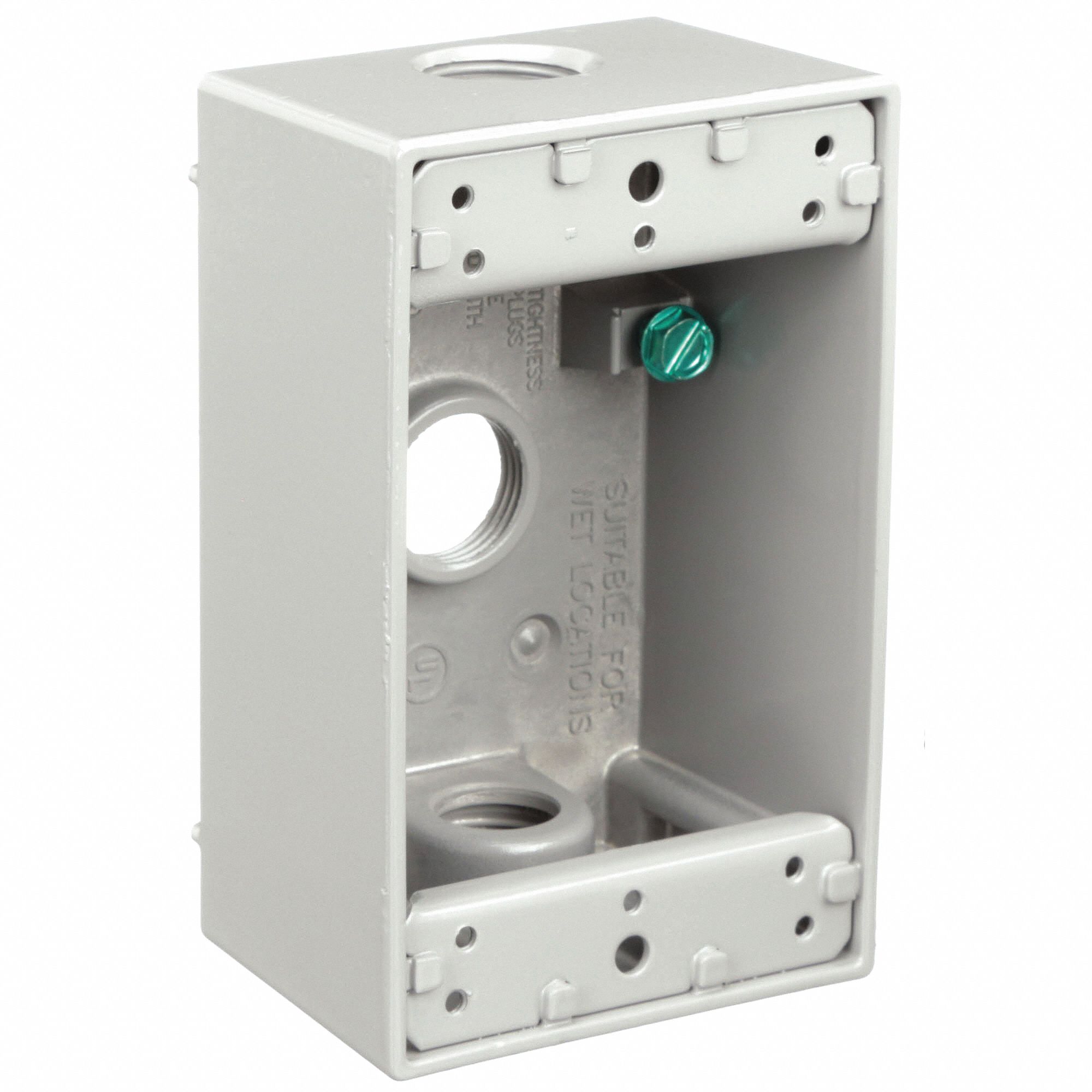 WEATHERPROOF ELECTRICAL BOX, ALUMINUM, 1 GANG, ½ IN HUB SIZE, 18.3 CU IN CAPACITY, GREY, 3R