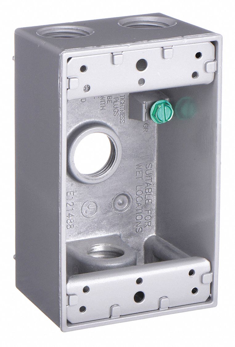 WEATHERPROOF ELECTRICAL BOX, ALUMINUM, 1 GANG, ½ IN HUB SIZE, 18.3 CU IN CAPACITY, GREY