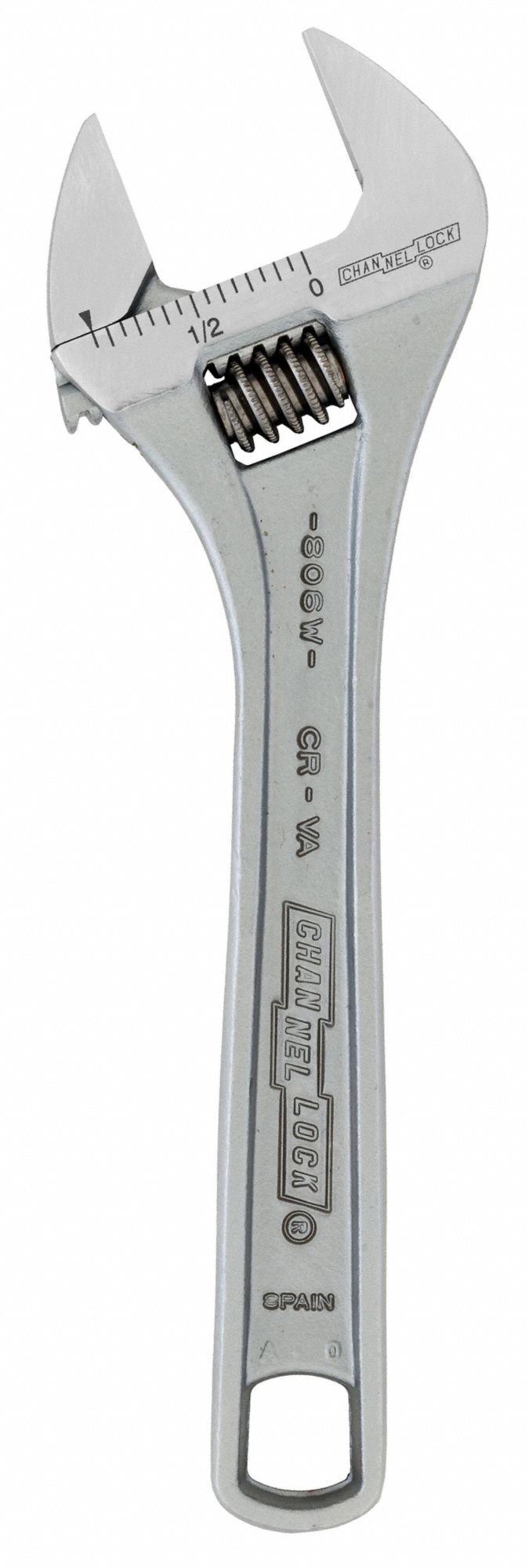 CHANNELLOCK Adjustable Wrench, Alloy Steel, Chrome, 6 in, Jaw Capacity