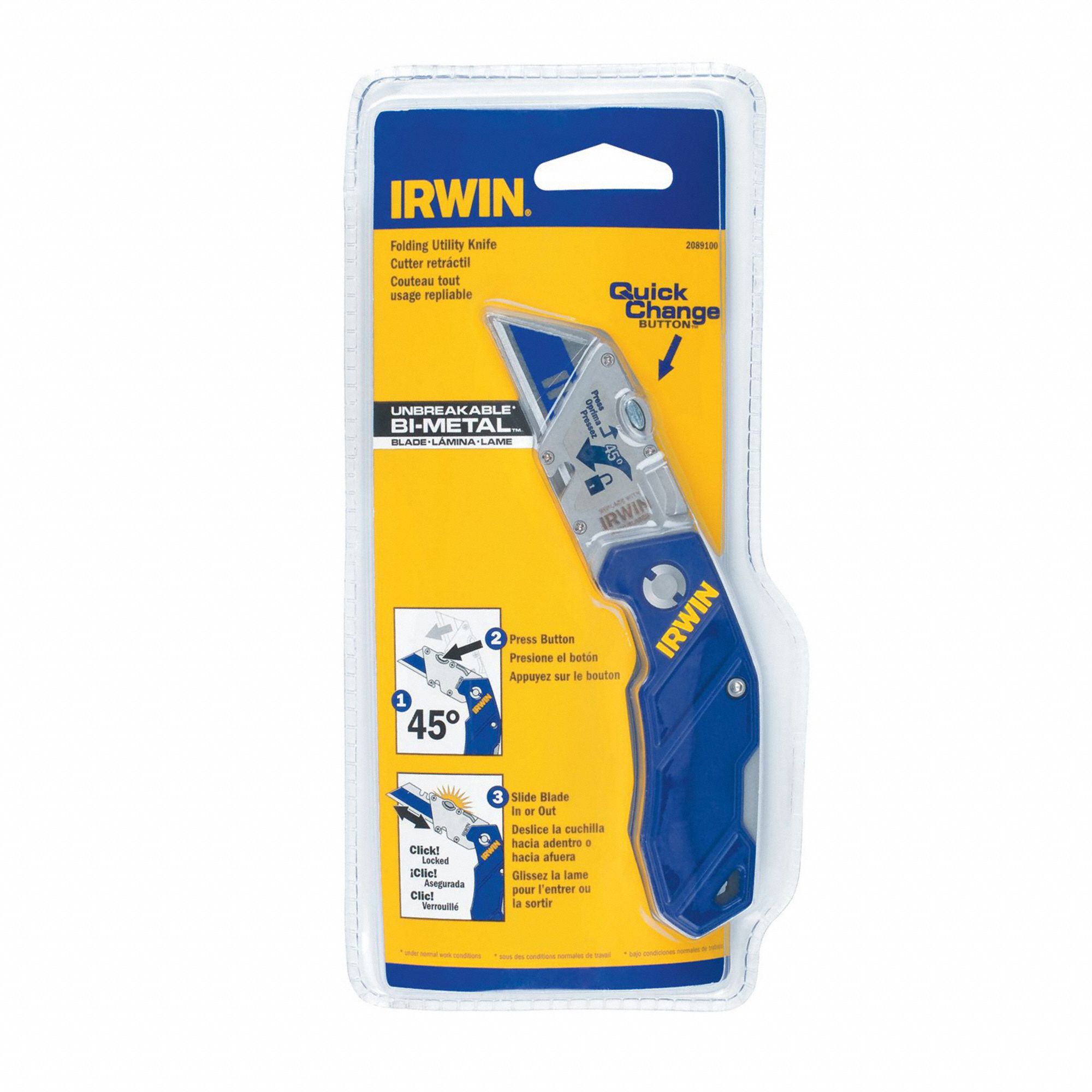 IRWIN Folding Utility Knife 4 in/5 3/4 in, BiMetal, Metal, 1 Blades