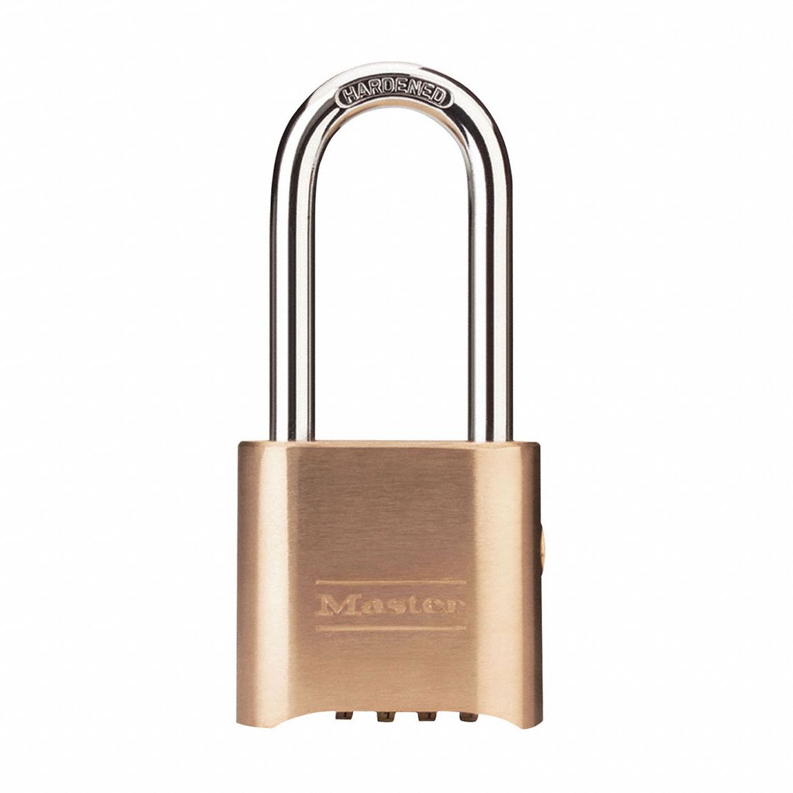 Combination Padlock: Scrolling Combo, Gold, Brass, Long Shackle, Steel Shackle