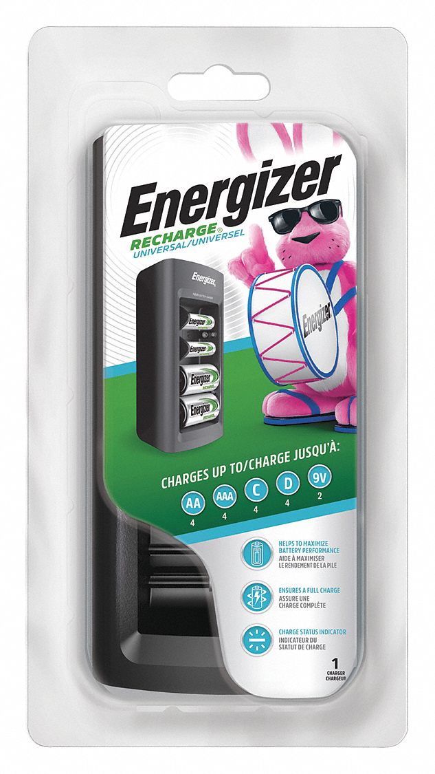 ENERGIZER, Nickel-Metal Hydride, 9V/AA/AAA/C/D, Battery Charger -  3KKL8|CHFC - Grainger