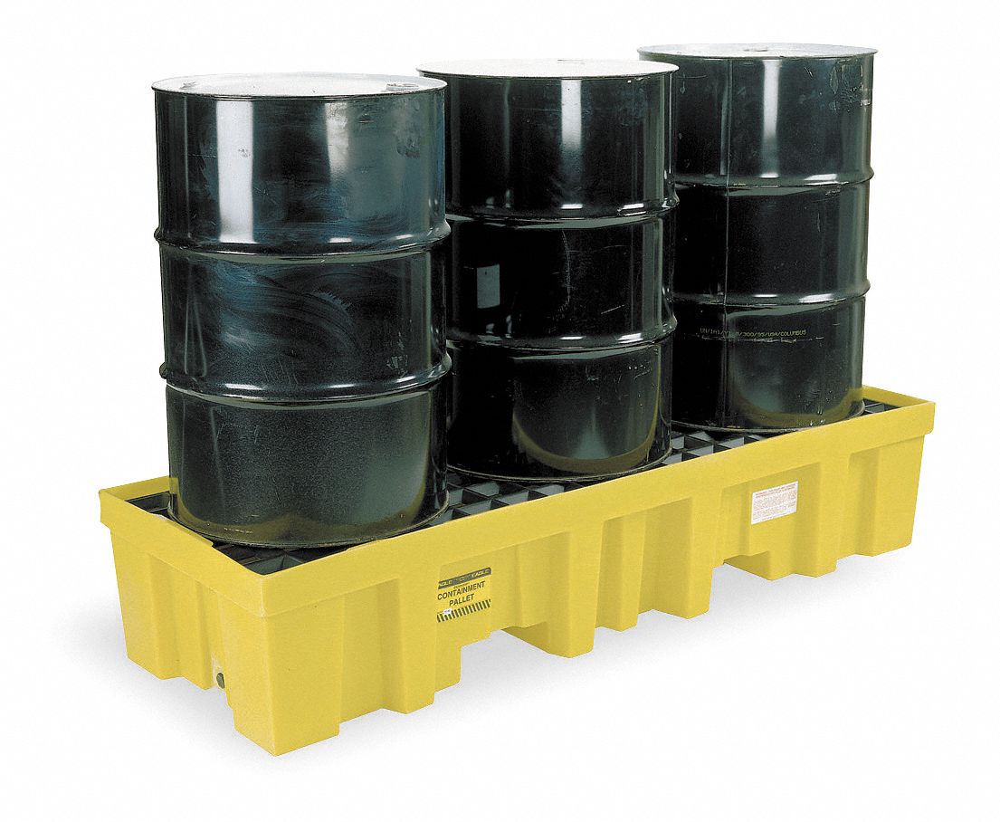 DRUM SPILL CONTAINMENT PALLET, FOR 3 DRUMS, 78 GAL CAPACITY, 6,000 LB LOAD CAPACITY